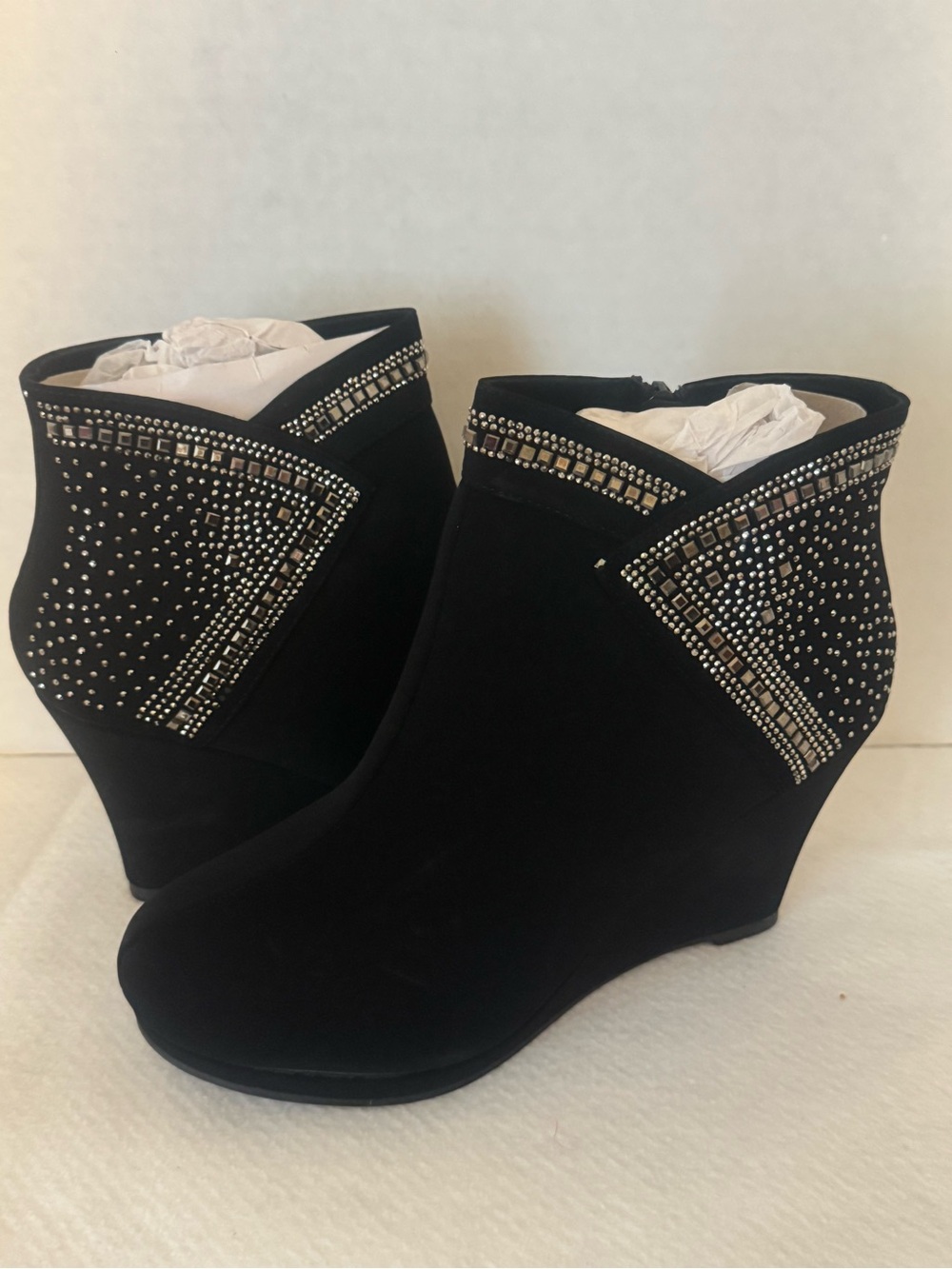 Forever Link Black Rhinestone Accent Wedge Booties